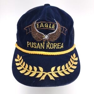 Vintage Korean War Eagle Hat‎ Blue Velvet Cap Rope Mesh Embroidered Pusan Korea